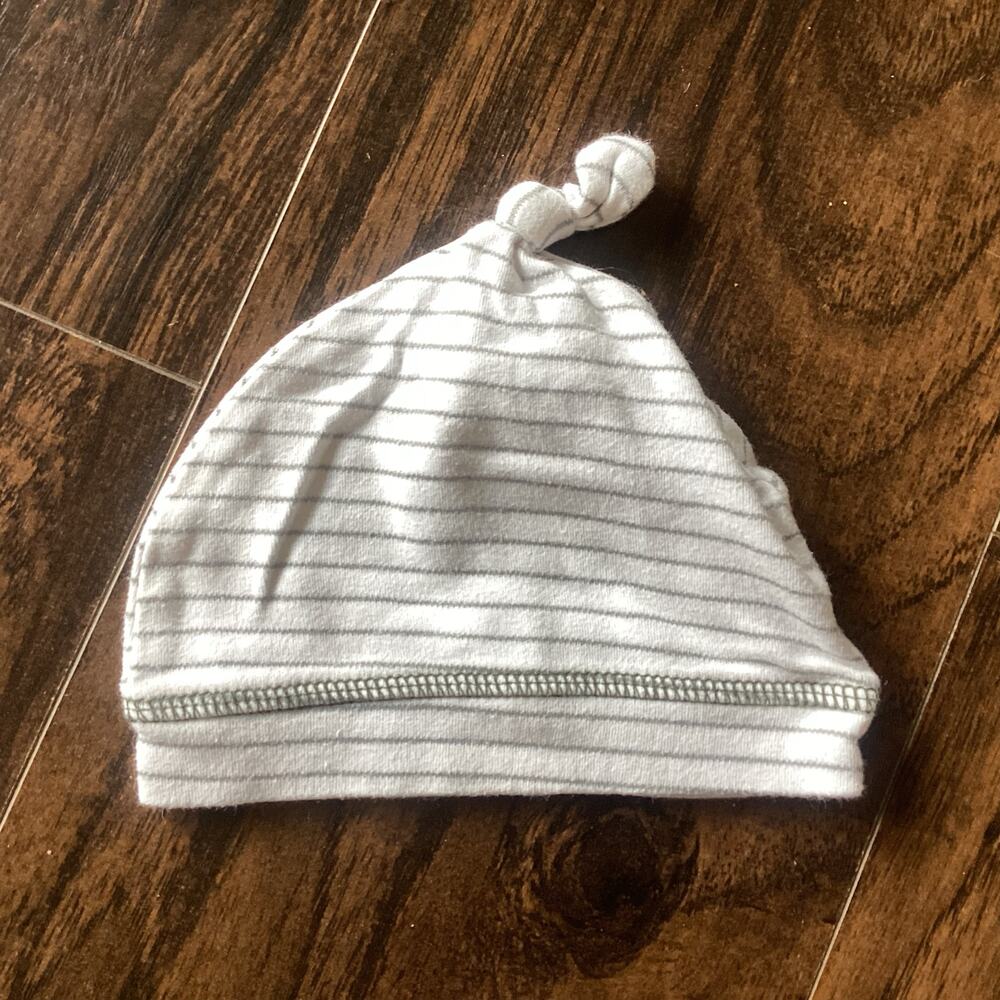 Bon Bebe Baby Beanie - White with Gray Stripes - Mint